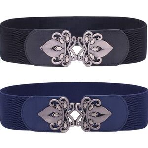 3/$25 Black and Blue Stretch Buckle Belts